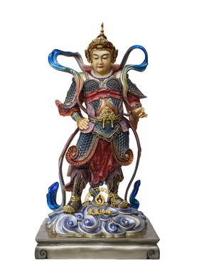 汉白玉叠染伽蓝韦陀佛像桌面摆件