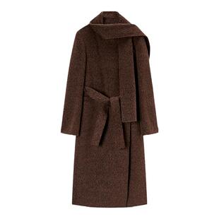 TKY SHOP带围巾羊毛大衣女2025冬新款毛呢外套气质高级感显瘦冬装