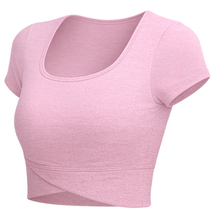 运动短袖春夏女紧身短款带胸垫高弹健身瑜伽T恤TP214 | 粒子狂热