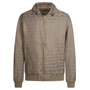 Mangano曼加龙秋季新款品牌字母老花满印连帽夹克男休闲百搭外套