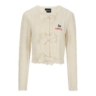 ARTE PURA小马刺绣本命年羊毛蝴蝶结绞花针织开衫外套女韩系上衣