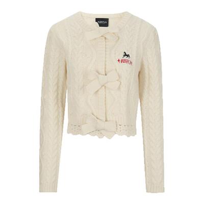 蝴蝶结绞花羊毛针织外套女