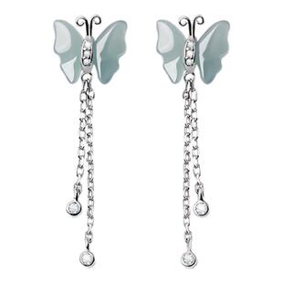 宫里上新蝴蝶耳钉天然翡翠耳环流苏秋冬耳饰银耳坠生日礼物送女生