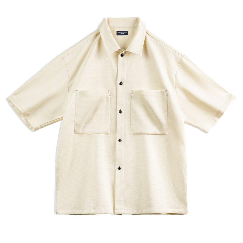 马登工装美式休闲oversize垂感衬衫肌理感廓形短袖衬衣外套男夏季