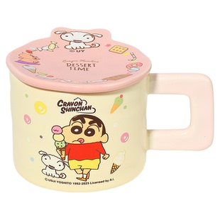 蜡笔小新陶瓷马克杯带盖可爱女生高颜值咖啡杯牛奶杯子杯盖水杯