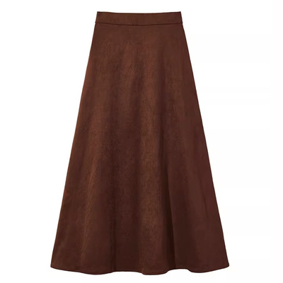 美拉德麂皮绒A字半身中长裙