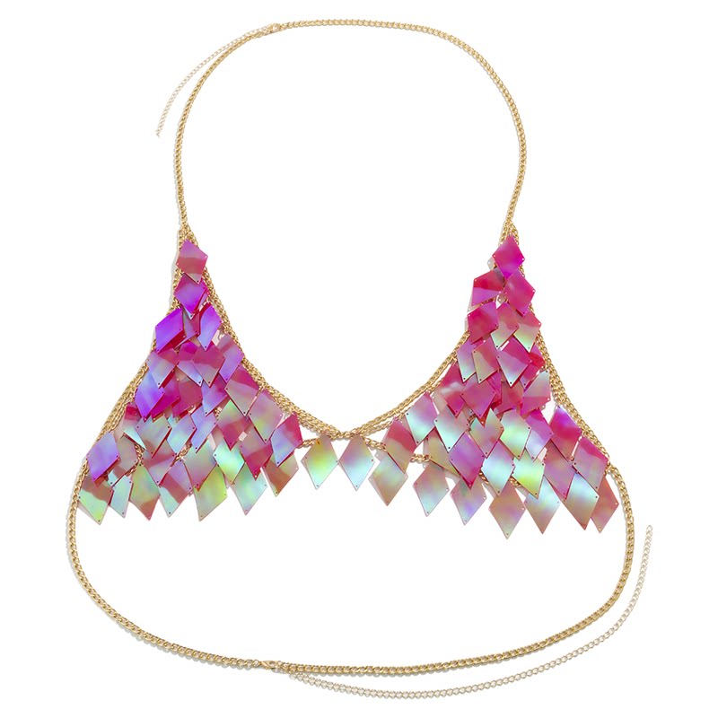 菱形亮片上衣裙子胸链