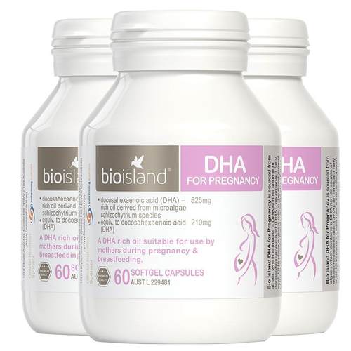 【自营】澳洲bioisland佰澳朗德孕妇海藻油DHA哺乳期孕期60粒*3瓶
