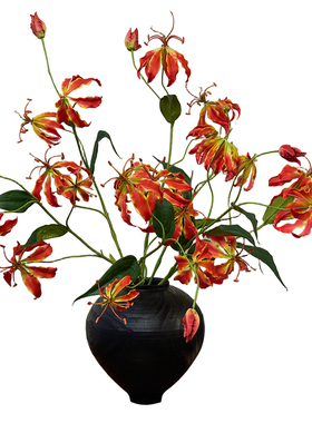 隅见仿真花嘉兰火焰百合花假花客厅餐桌卧室高级插花摆设装饰花艺