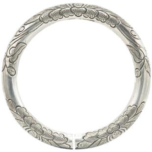 民族风全手工订制刻花实心活口镯子银手镯999纯银贵妃银镯子椭圆