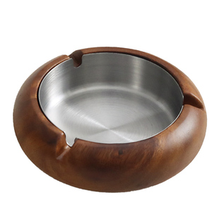 胡桃木不锈钢烟灰缸中式高级感实木木质复古酒店家用办公室防摔