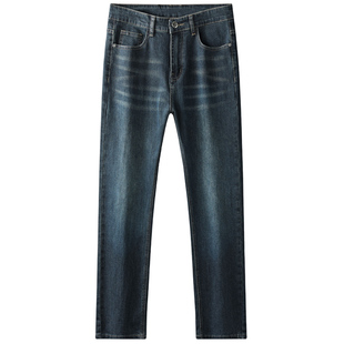 花花公子高端牛仔裤男士秋冬季厚款宽松直筒休闲百搭商务加绒裤子