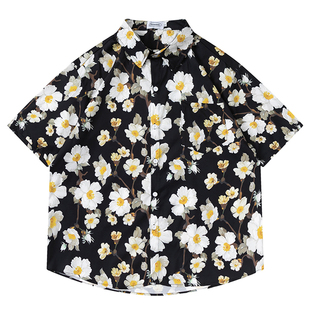 TRAVEL ISSUANCE 夜里开花 复古花朵小众慵懒vintage夏威夷风短袖