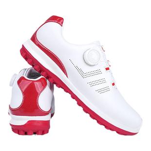 高尔夫球鞋女士便捷旋转钮鞋带白红色透气防滑固定鞋钉运动鞋子