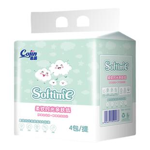 茵茵柔软时光亲肤纸抽纸3层100抽4包纸巾干湿可用超柔保湿面巾纸