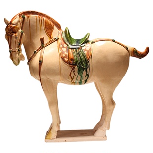 博艺萱 唐三彩中国马复古装饰品陶瓷艺术品客厅摆件古董收藏礼品