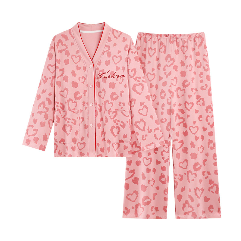 春秋夏冬季女士长袖带胸垫家居服