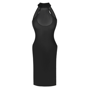 小妈风马油袜旗袍连体衣挂脖露背高衩裙中式制服诱惑秘书超薄透明