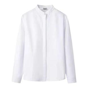 白衬衫女立领职业工作服棉质衬衣面试新款小众设计感春秋中式衬衫