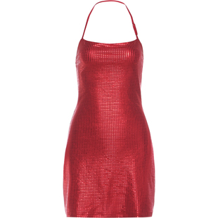 #Sisjuly#新年party限定款 闪闪烫银设计性感修身吊带连衣裙女秋