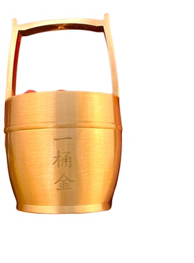 金黄铜加厚招财元宝桶摆件