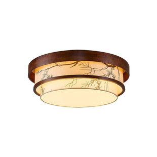 宋代美学实木客厅吸顶灯新中式圆形竹山水绘画卧室书房茶室吸顶灯