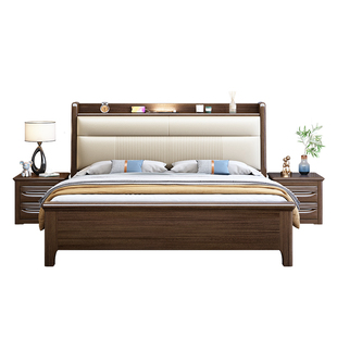 胡桃木床一米八双人床现代简约床头软包靠背床广东佛山实木家具厂