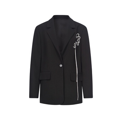 原创小众刺绣线条西装外套女西服
