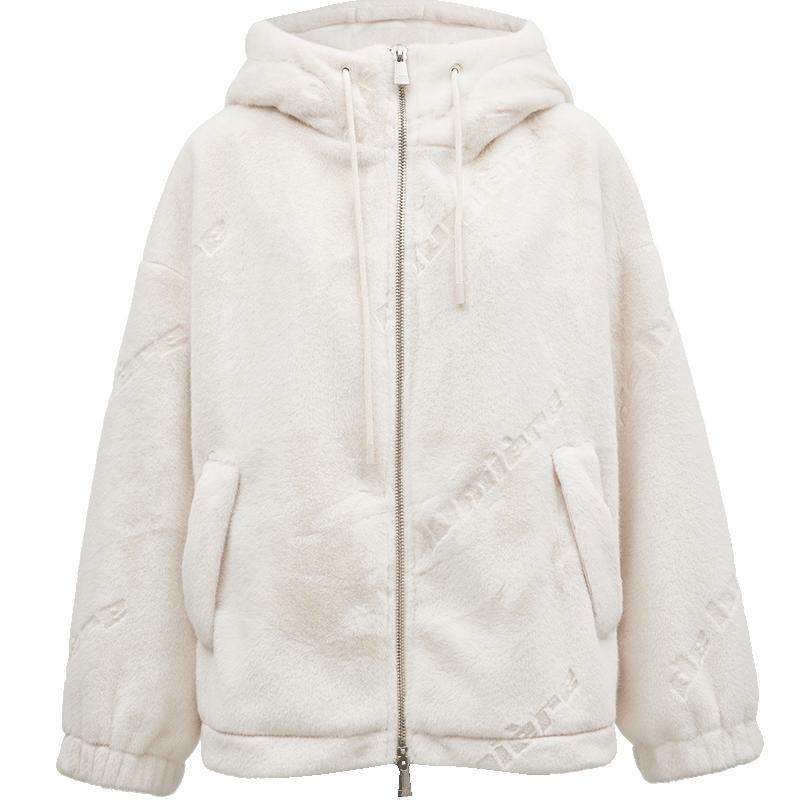ONLY连帽落肩环保皮草棉服