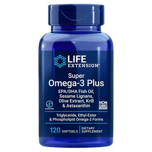 美国Omega-3鱼油高浓度深海磷虾油虾青素中老年成人LifeExtension