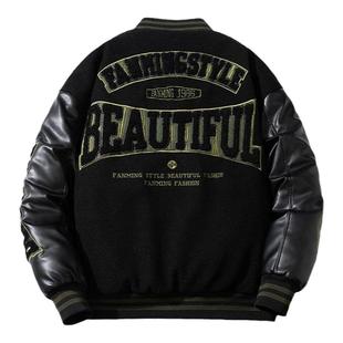 牧野森美式高街刺绣棒球服加厚飞行夹克男女复古街头外套植绒棉衣