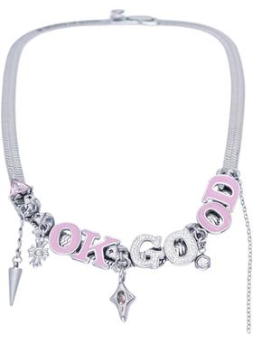 粉色定制字母项链ins风哥特风女