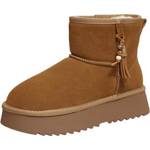 百思图2025冬季新款雪地靴时尚简约户外休闲女短靴DK351DD5