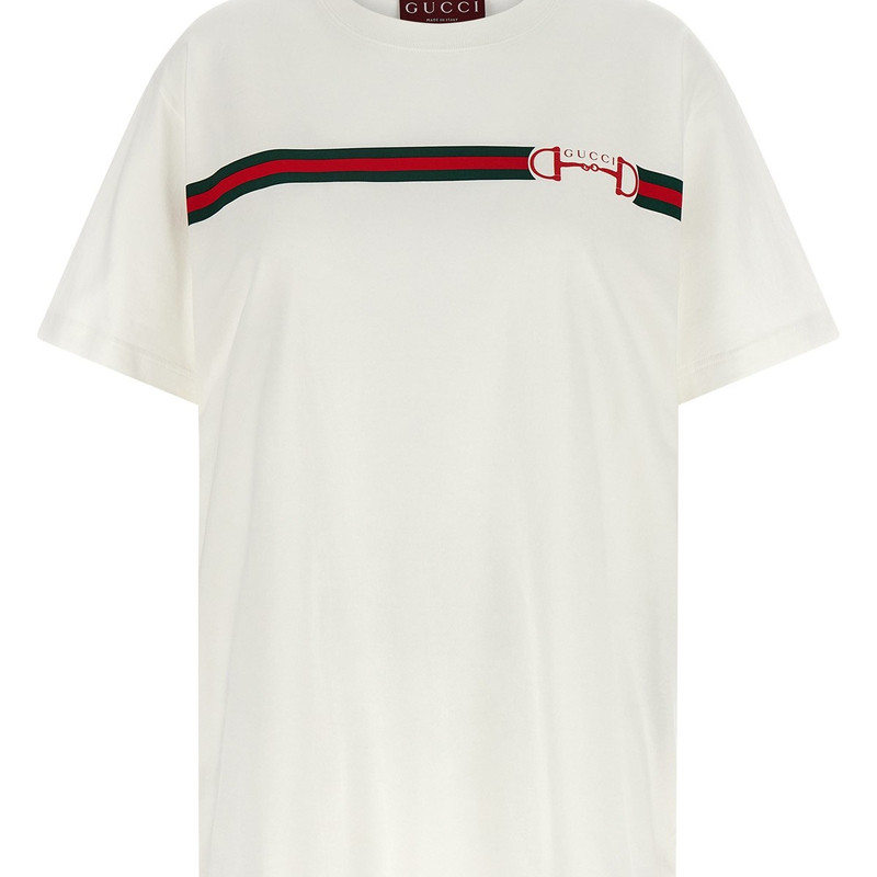GUCCI 古驰女士白色马衔扣logo短袖圆领T恤 26早春新款意大利代购