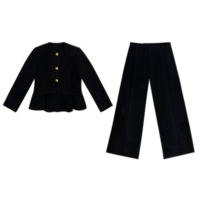 大小姐微胖大码“秀场美学”复古千金小香风收腰褶皱上衣长裤套装