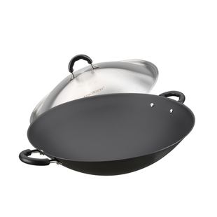 美思工房双耳铁锅老式铁锅家用炒菜锅无涂层圆底大炒锅煤气灶专用