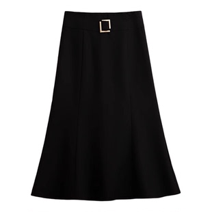 女士高腰显瘦毛呢半身裙鱼尾裙秋冬2025新款中长款时尚气质半裙子