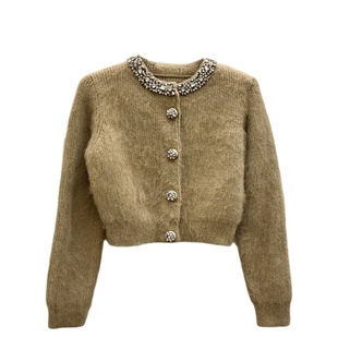 2025新款重工钉钻明星款毛衣外套女短款小香风高级感气质名媛外套