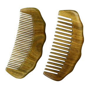 绿檀木波浪形无柄梳子按摩头皮舒缓经络家用防脱发防静电顺发木梳