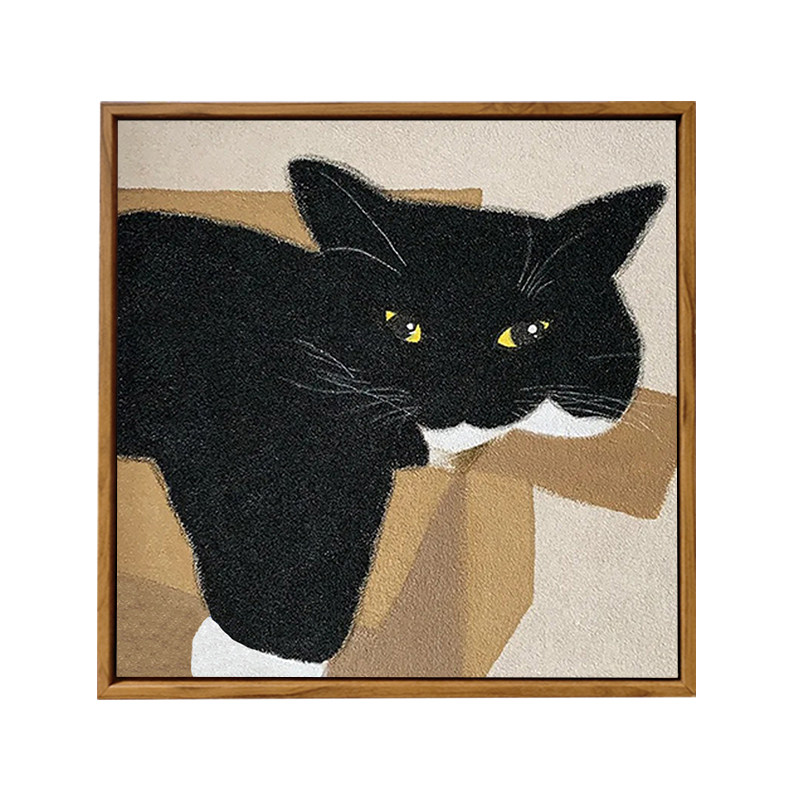 治愈卡通奶油猫石英砂肌理画DIY