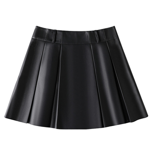 皮裙半身裙女2026新款绵羊皮真皮百褶裙高腰显瘦百搭美式a字短裙