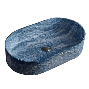 意式极简奢石台上盆洗手盆设计师洞石椭圆洗面盆蓝色大理石洗脸盆