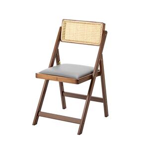 藤编折叠椅子家用餐椅实木现代简约阳台软包带靠背户外可折叠藤椅
