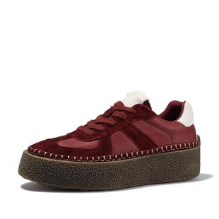 BellaLily2025秋季新款复古酒红色牛皮德训鞋女厚底增高鞋蓬蓬鞋