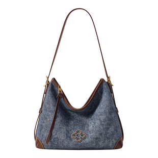 CASSILE卡思乐松涛托特包2026新款大容量复古牛仔hobo单肩帆布包