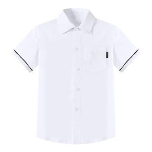 中小学生女童白短袖衬衫男童全棉白色衬衫学院风校服园服