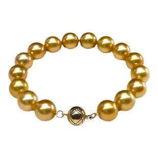 南洋金珠手链天然金色海水珍珠手链几乎无瑕14k金星球扣精品手链