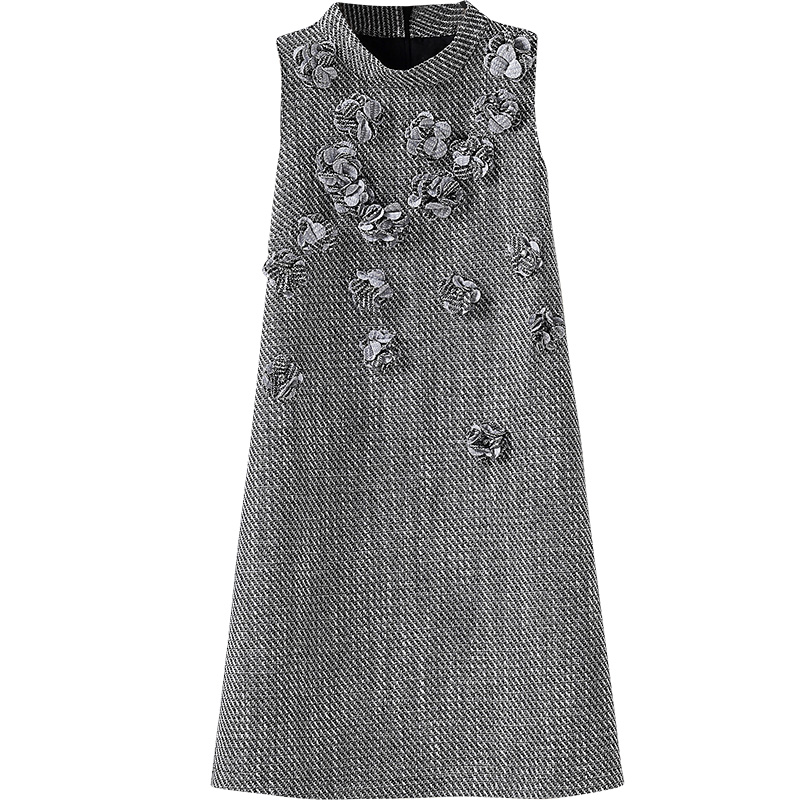 小香风毛呢背心裙 重工花朵粗花呢A字显瘦连衣裙2025秋冬新款女装