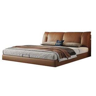 帕沙曼悬浮真皮床意式极简主卧大床现代简约可充电头层牛皮软包床