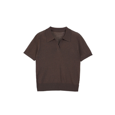 Maven Lin 甄选轻薄莱赛尔亚麻老钱风Polo领针织衫短袖女宽松上衣